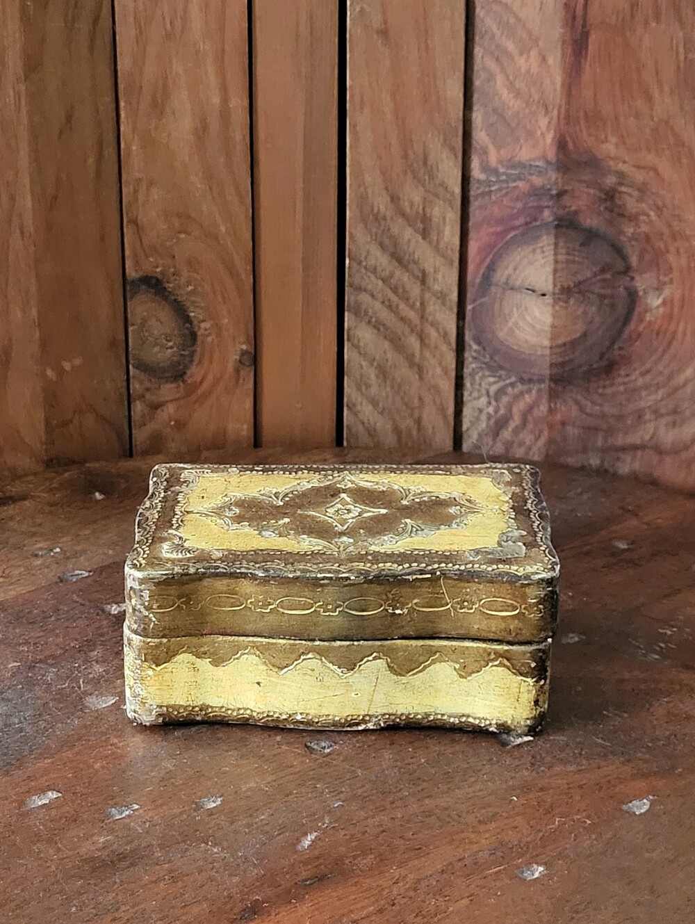Vintage Small Ornate Gold Trinket Box